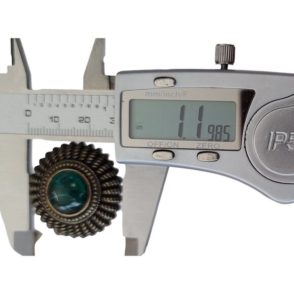 Ben Amun Flawed Emerald Green Glass Cab Clip-On Earrings, Signed E639 - Picture 13 of 14